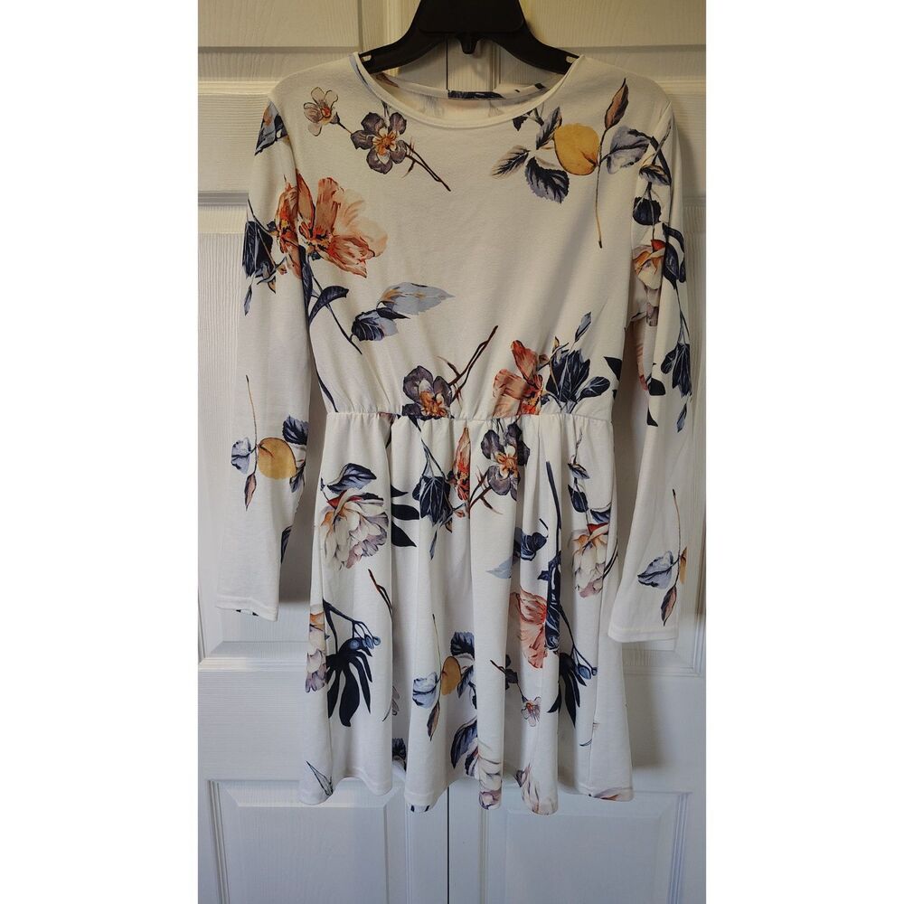 Angashion Floral Long Sleeve Swing Mini Dress Large